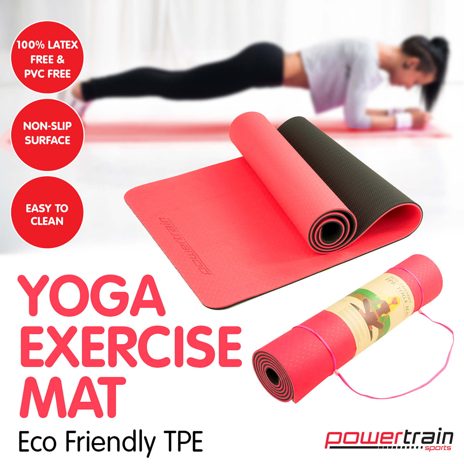 Powertrain Eco-Friendly TPE Yoga Pilates Exercise Mat 6mm - Green
